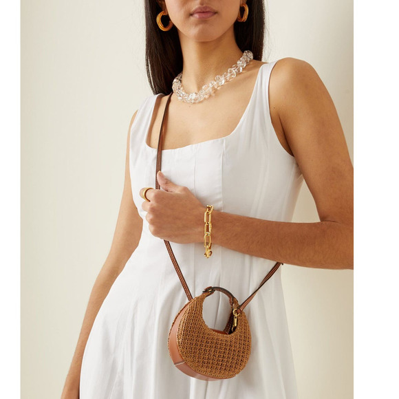 STAUD Handbags - Staud Micro Moon Bag Brown Raffia